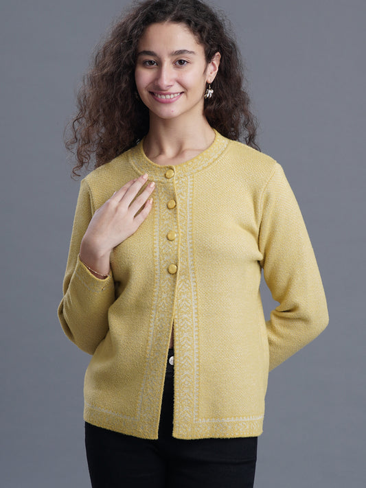 Jacquard Wool Cardigan – Round Neck