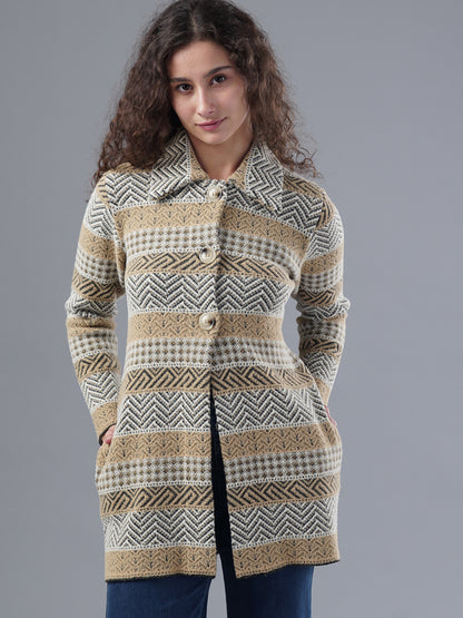 Virsa Striped Pattern Collared Cardigan