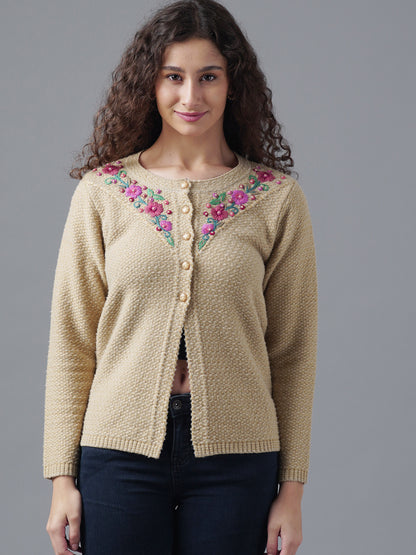 Virsa Floral Embroidered Yoke Cardigan