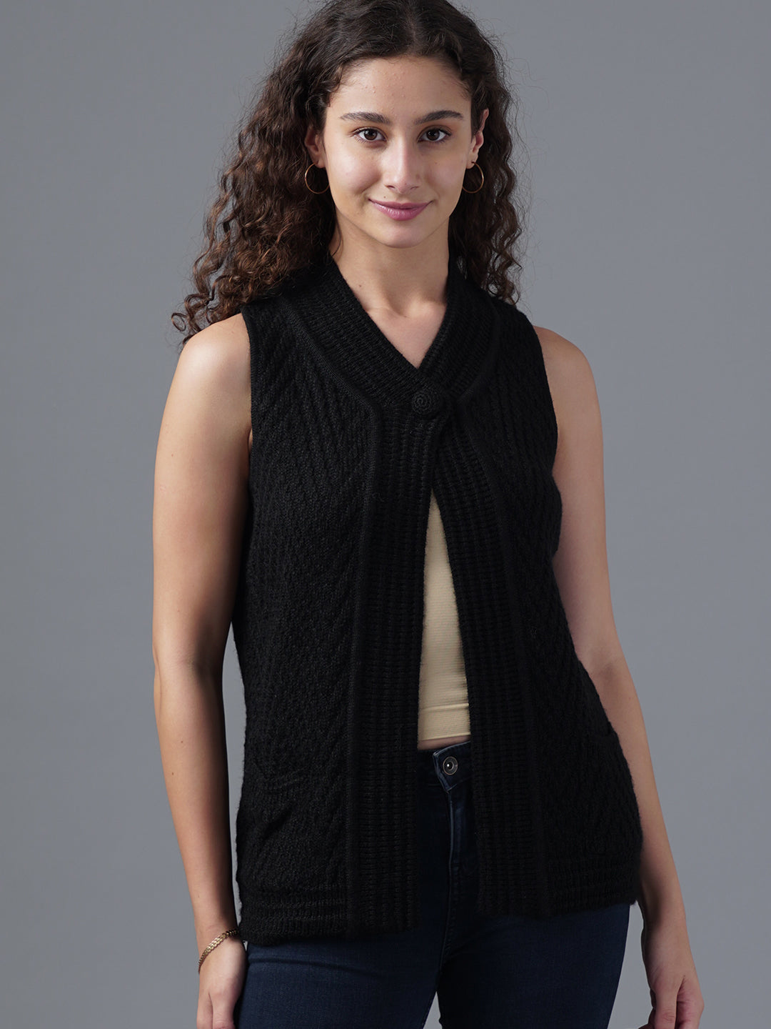 Virsa Chevron Knit Single-Button Vest
