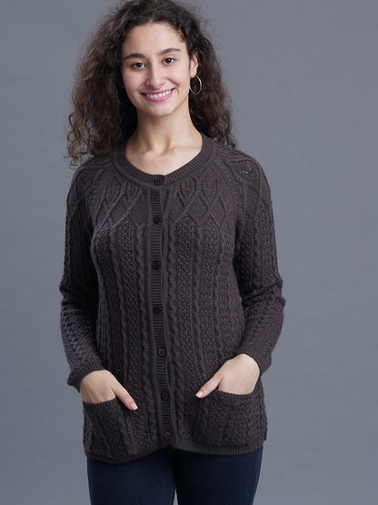  Niora Round Neck Jacquard Long Cardigan