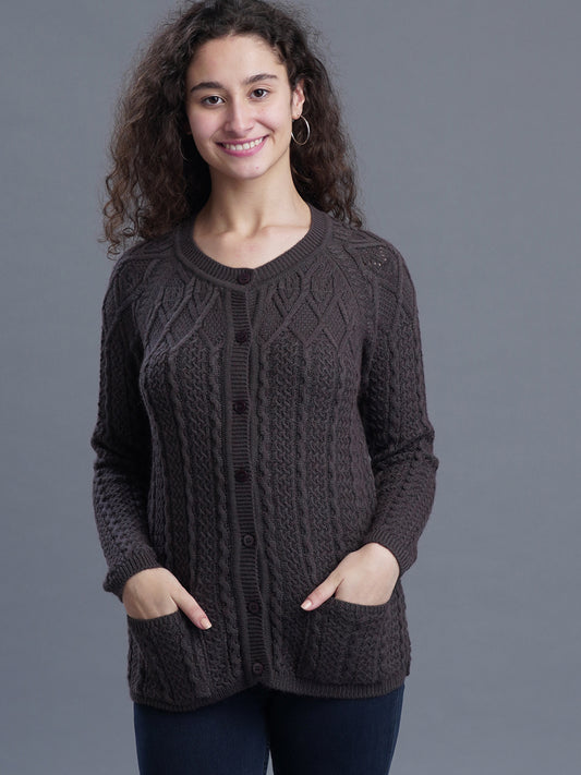  Niora Round Neck Jacquard Long Cardigan