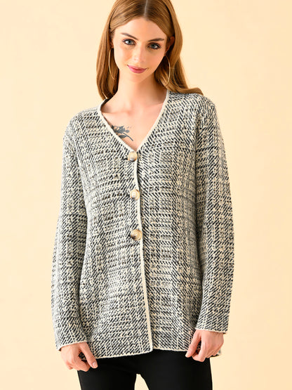 Textured Button-Front Cardigan