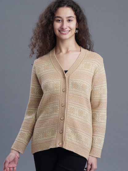 Jacquard Wool Cardigan – V-Neck