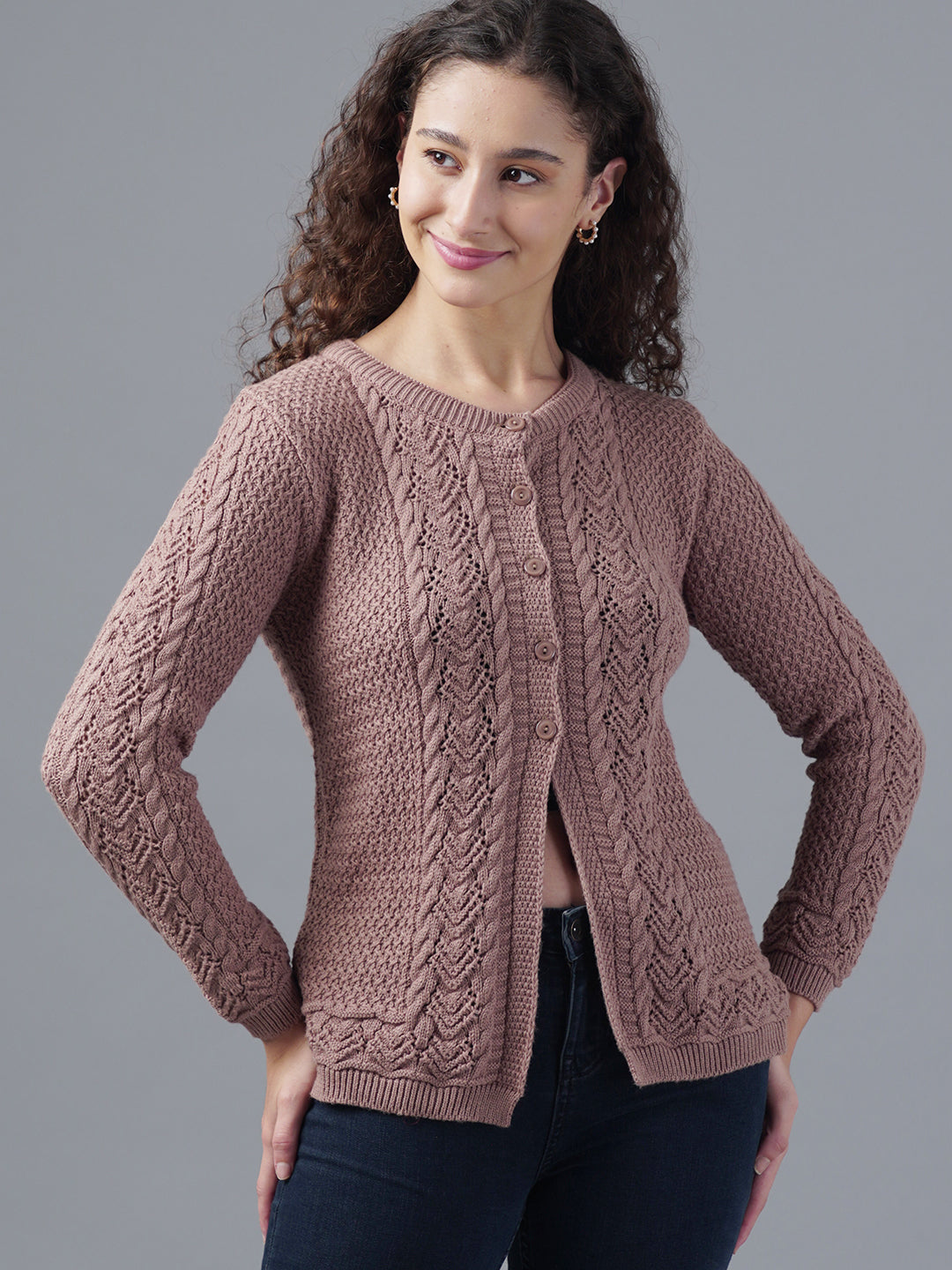Virsa Textured Round Neck Cardigan