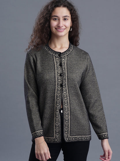 Jacquard Wool Cardigan – Round Neck