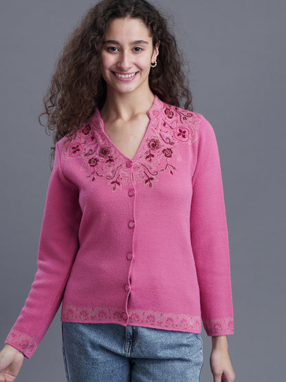 Velura V-Neck Jacquard Cardigan