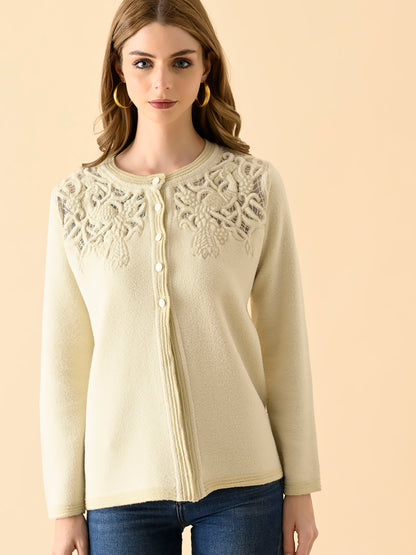 Floral Embroidered Front-Open Sweater