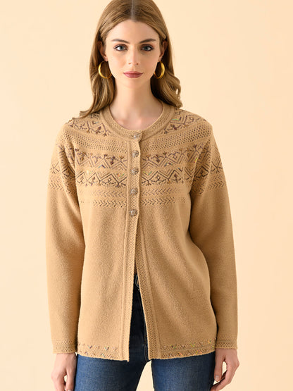 Elegant Round-Neck Embroidered Sweater