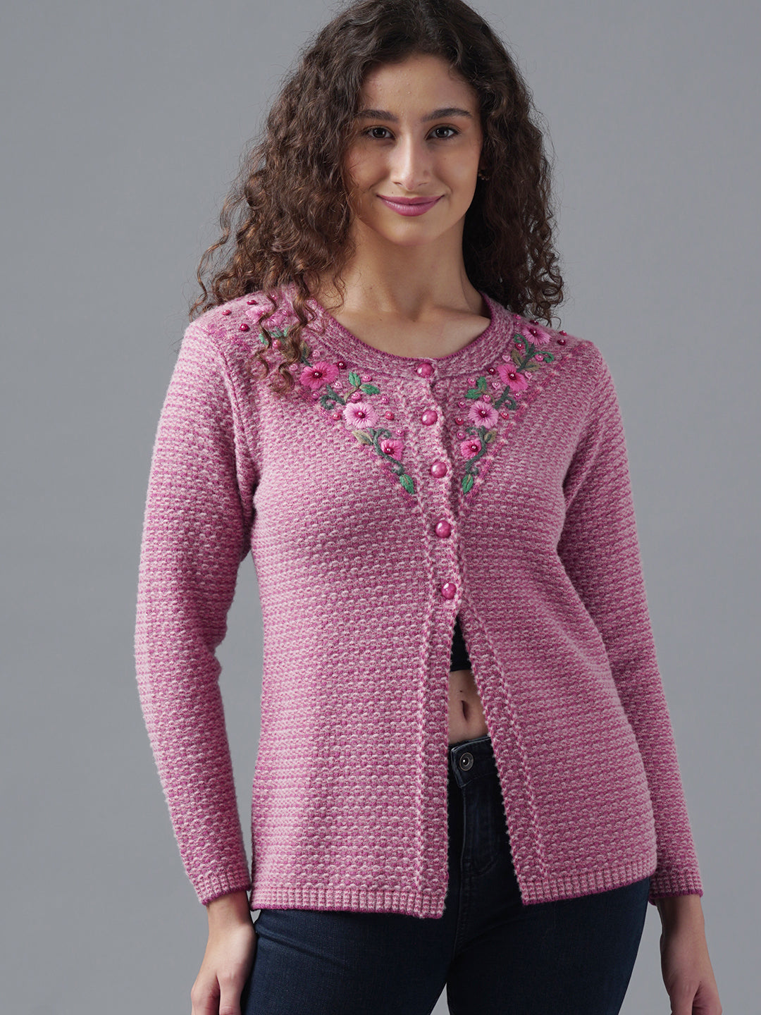 Virsa Floral Embroidered Yoke Cardigan