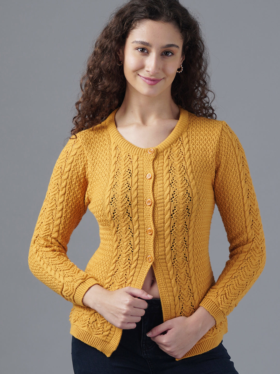 Virsa Textured Round Neck Cardigan