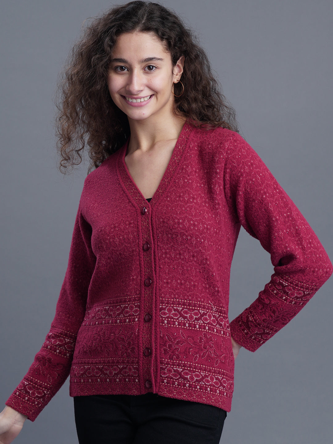  Premium Jacquard Wool Cardigan