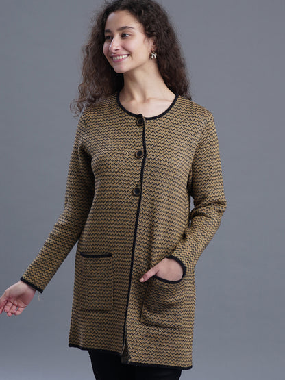  Eira Round Neck Long Jacquard Cardigan