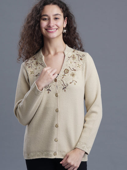 Velura V-Neck Jacquard Cardigan