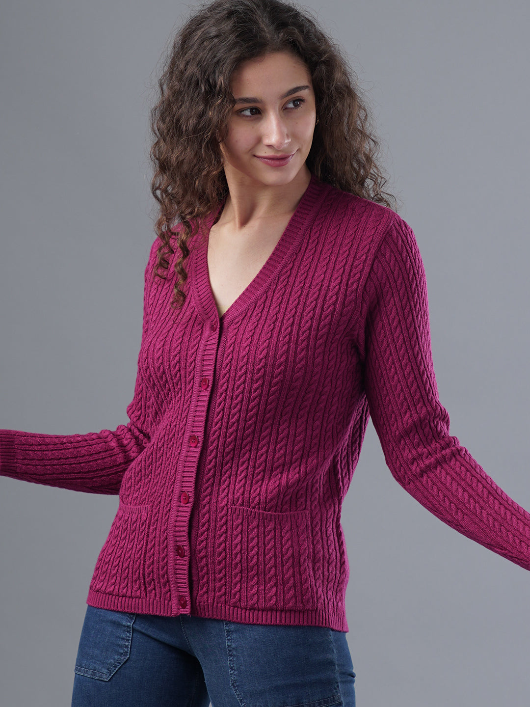 Virsa Classic V-Neck Cable Knit Cardigan