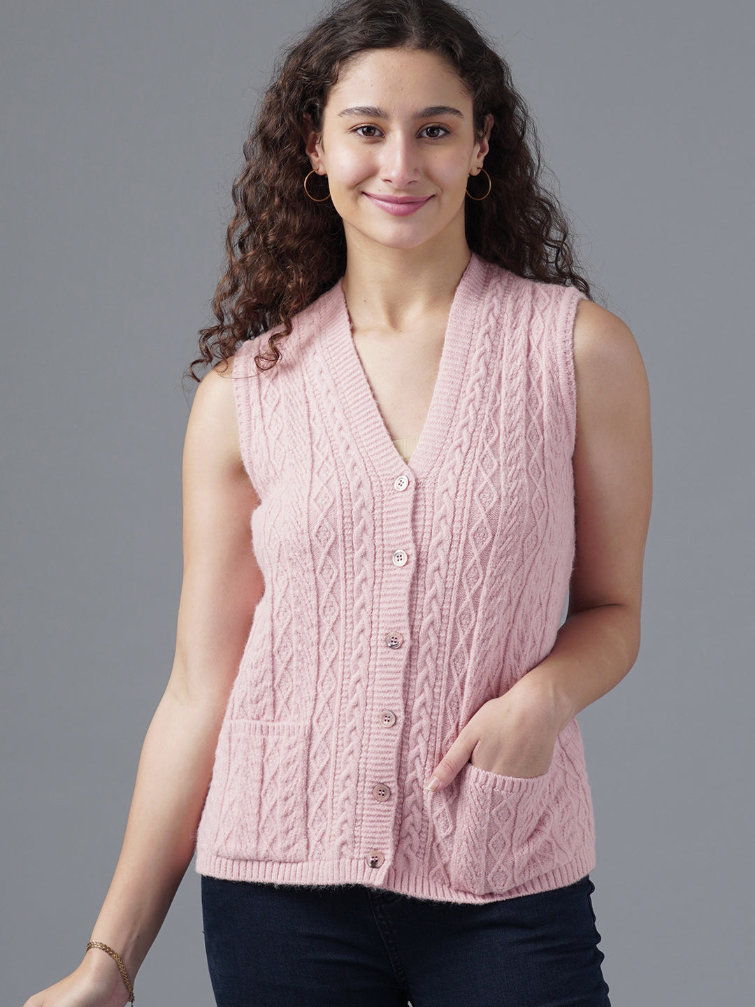 Virsa Timeless Cable Knit V-Neck Vest cardigan