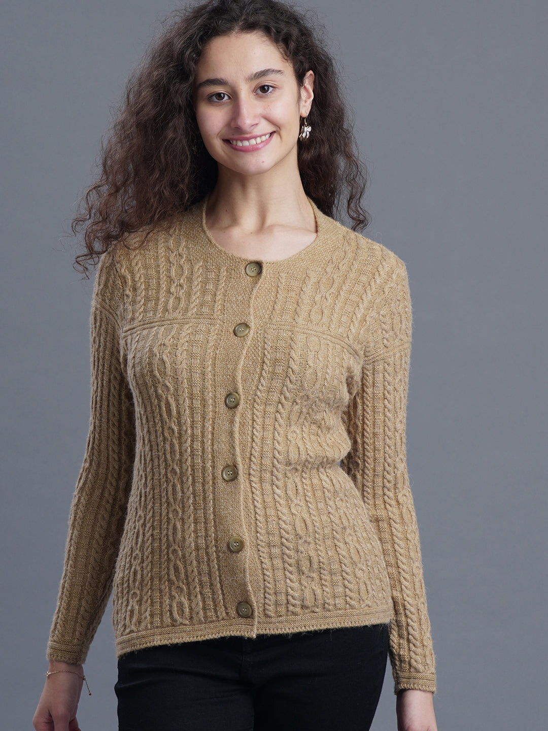  FrostFern Round-Neck Cardigan