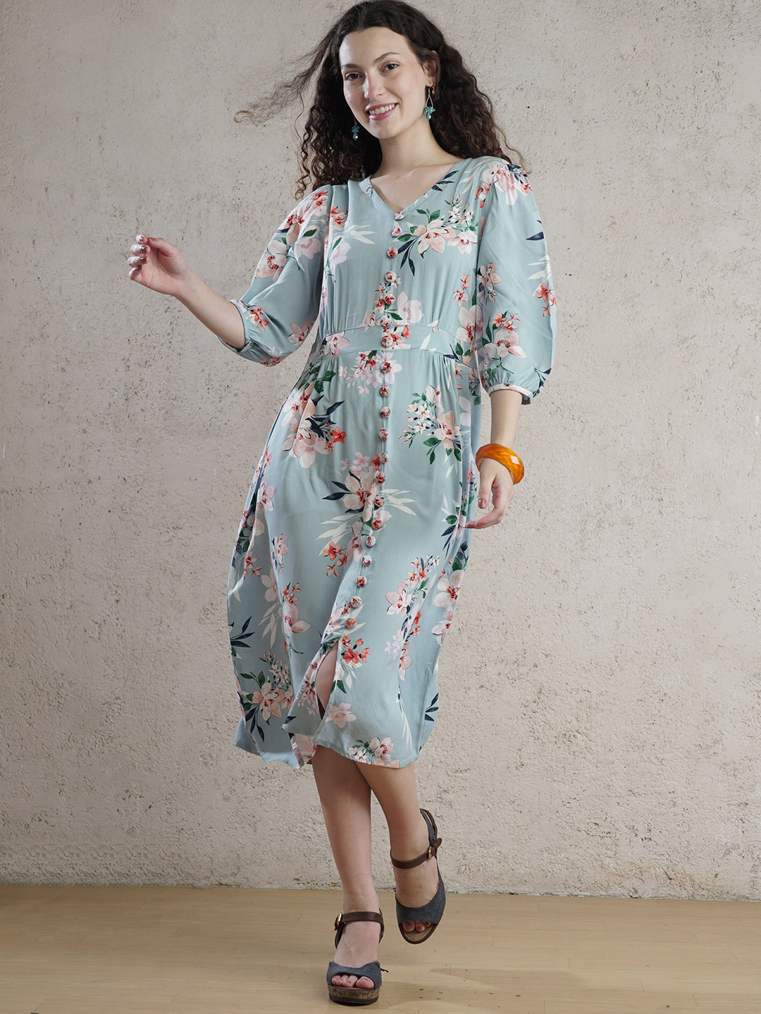Santorini Petal  Ice Blue Midi Dress
