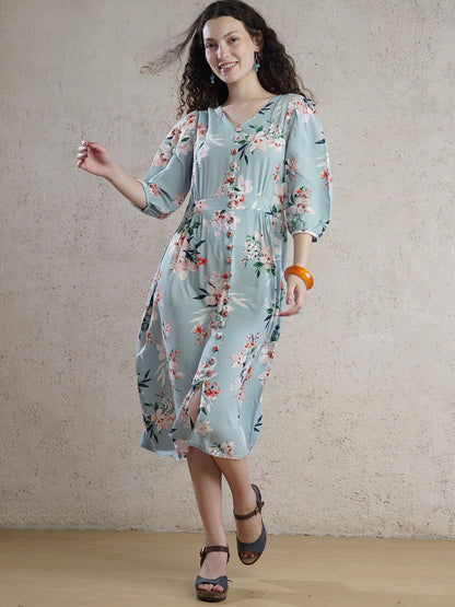 Santorini Petal  Ice Blue Midi Dress