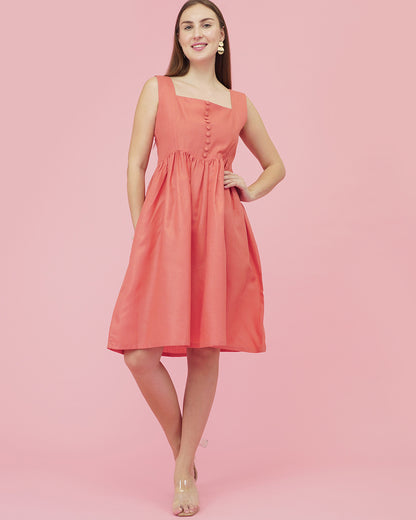 Coral Glow Linen Dress