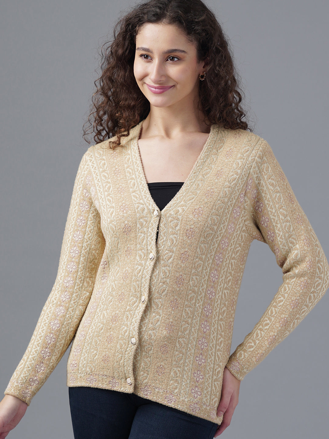 Virsa Ornate Jacquard V-Neck Cardigan