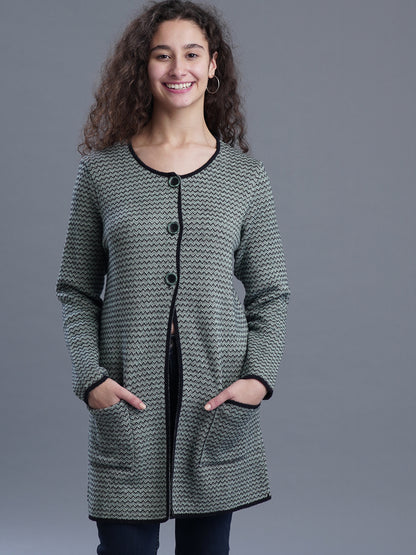  Eira Round Neck Long Jacquard Cardigan