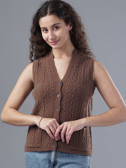 Virsa Timeless Cable Knit V-Neck Vest cardigan