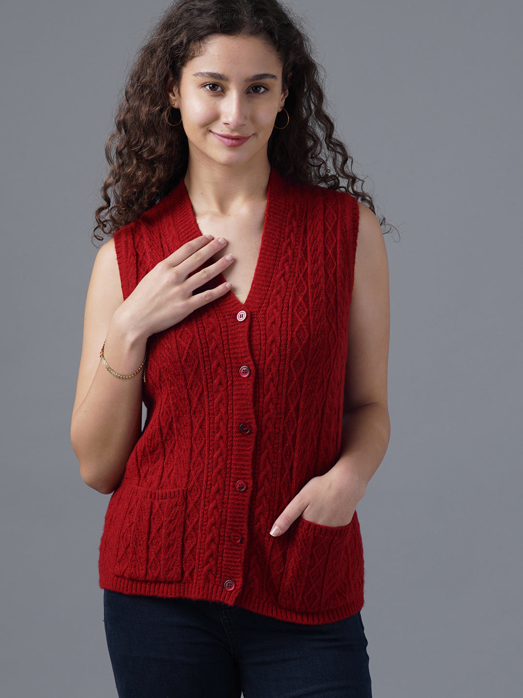Virsa Timeless Cable Knit V-Neck Vest cardigan