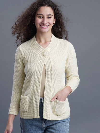 Crimson Frost Round-Neck Cardigan