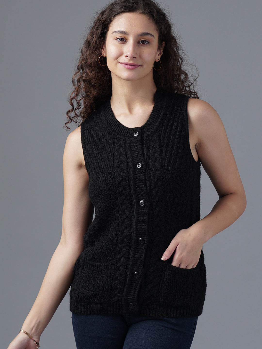 Virsa Cable Knit Sleeveless Cardigan