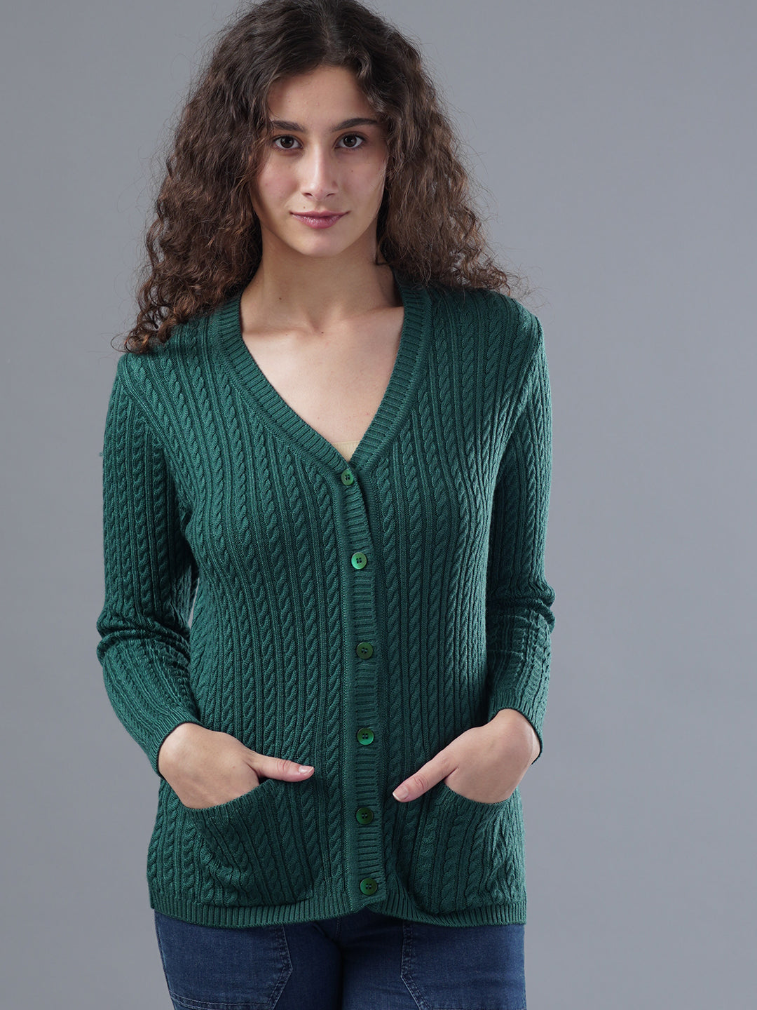 Virsa Classic V-Neck Cable Knit Cardigan