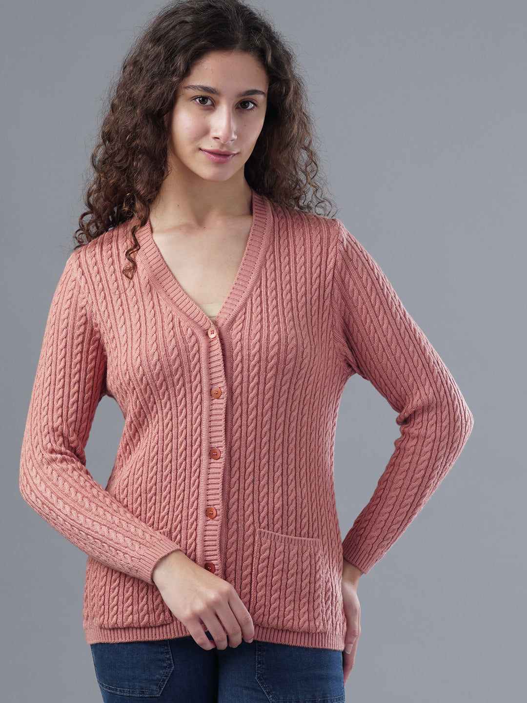 Virsa Classic V-Neck Cable Knit Cardigan