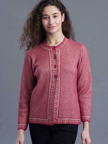 Jacquard Wool Cardigan – Round Neck