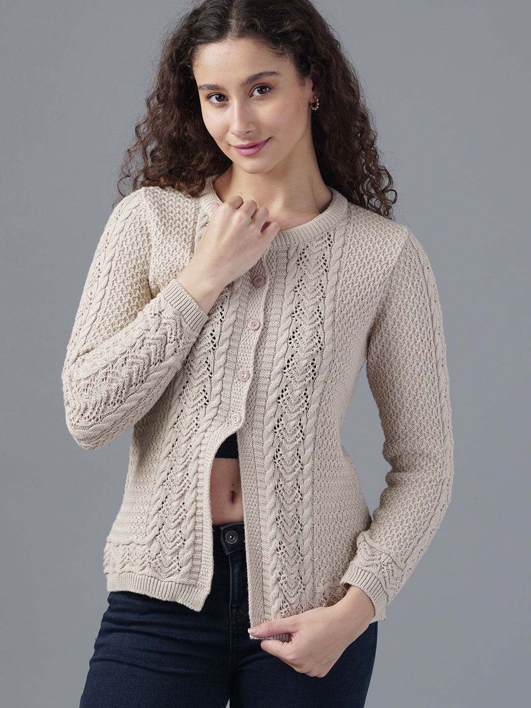 Virsa Textured Round Neck Cardigan