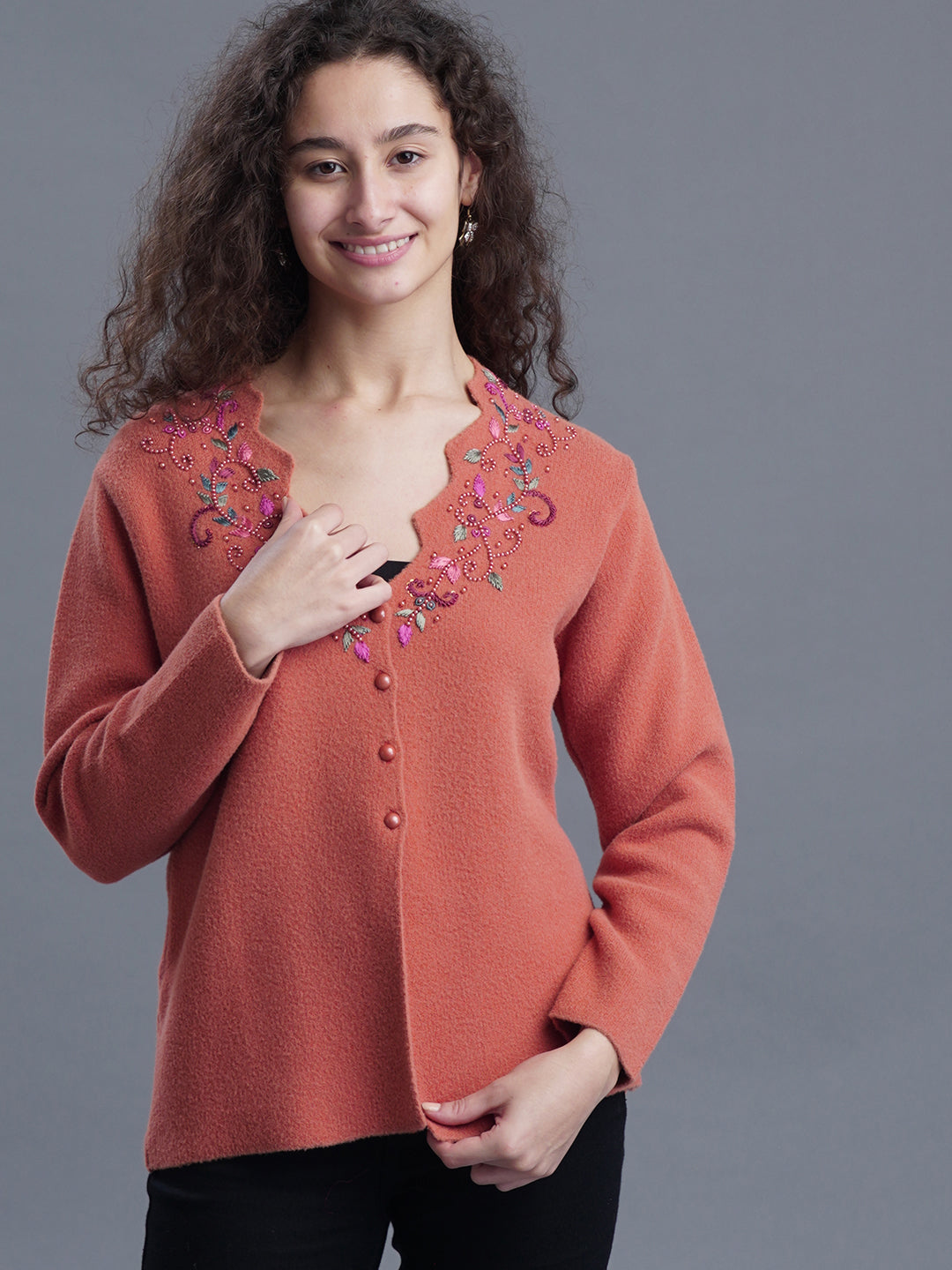  Velour Crest Jacquard Cardigan