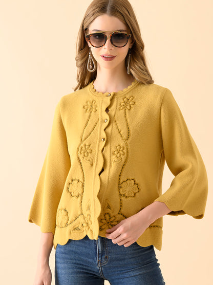Ruffled Sleeve Knitwear Fancy Cardigan