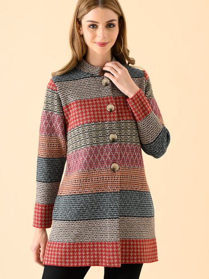 Multi-Patterned Long Knit Cardigan