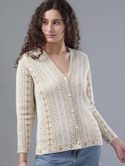 Virsa Ornate Jacquard V-Neck Cardigan