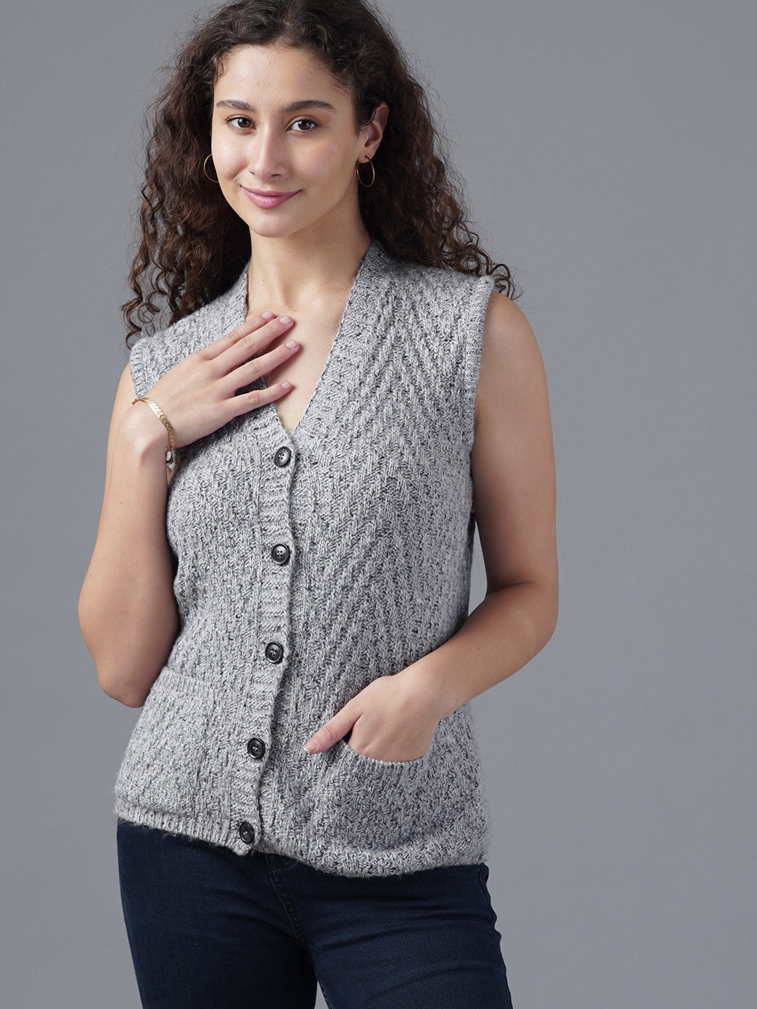 Virsa Classic V-Neck Knitted Vest Cardigan