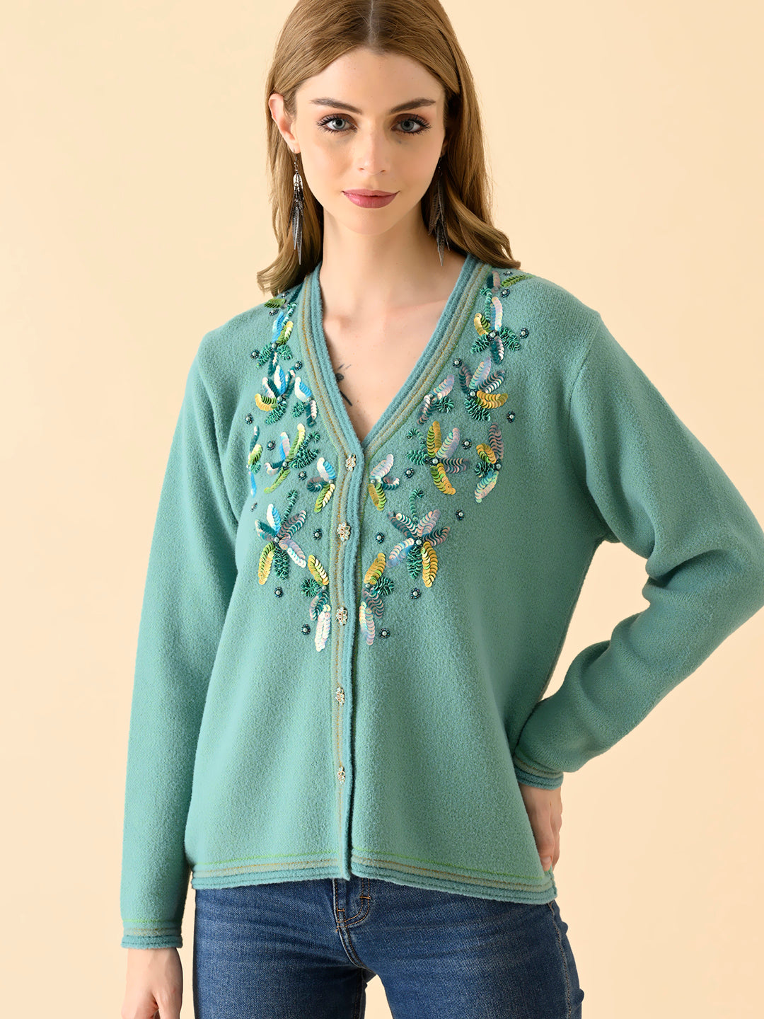 Winter Bloom Mock-Neck Sweater