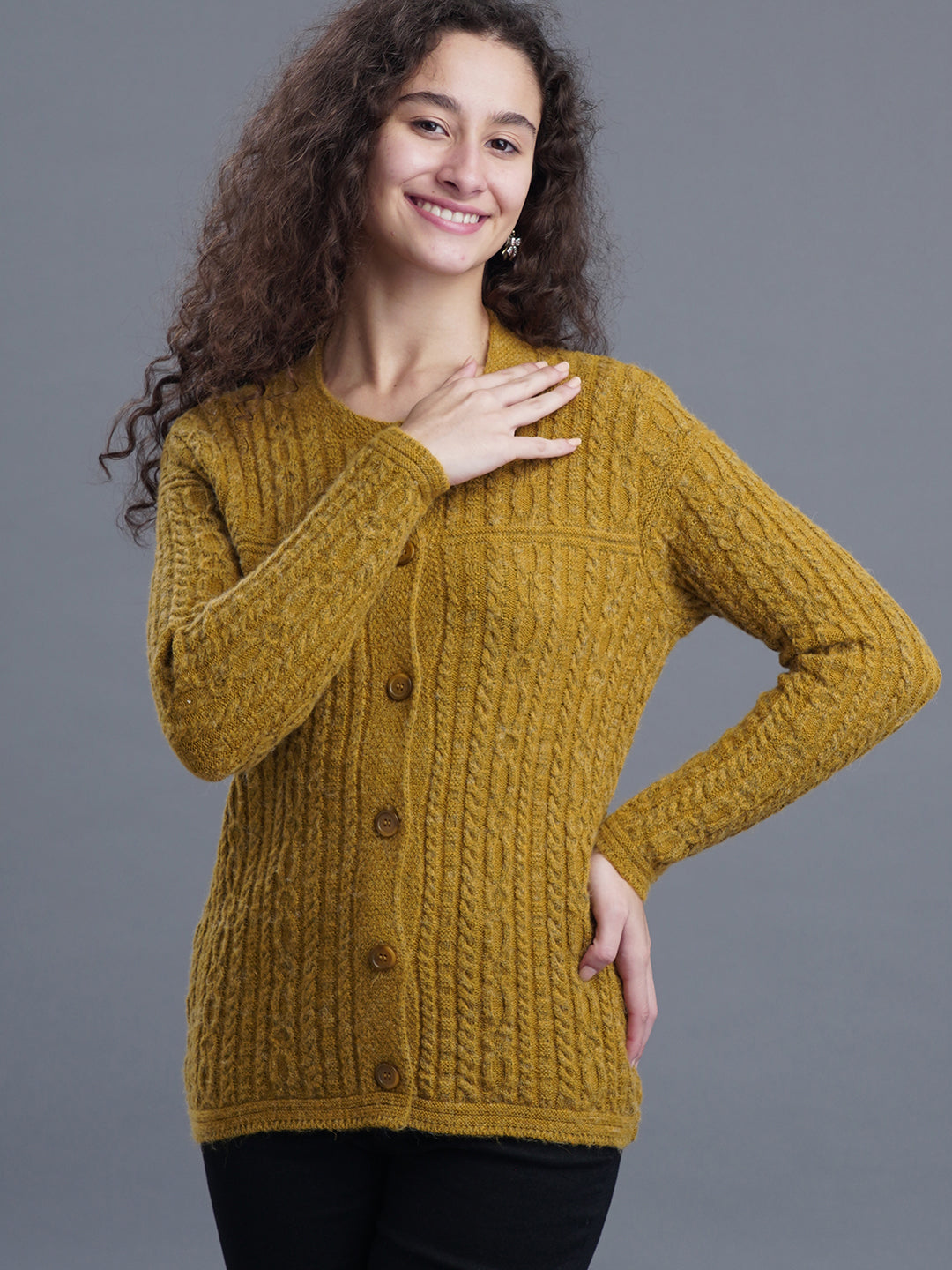  FrostFern Round-Neck Cardigan