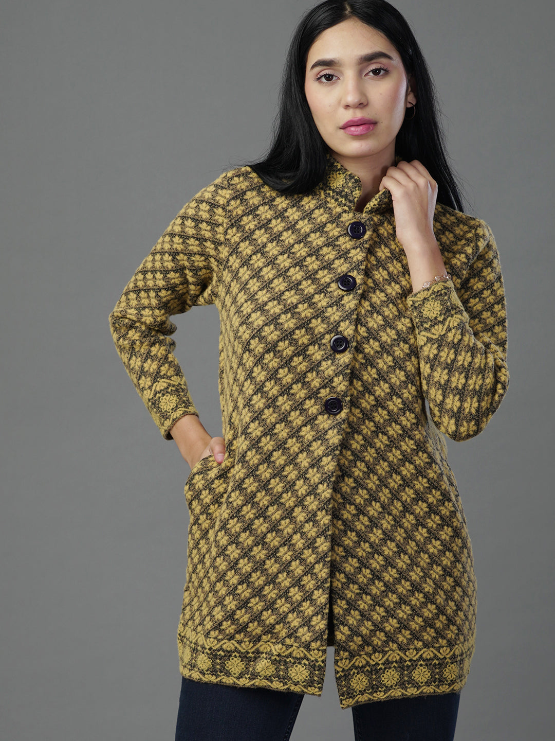 The Gilded Lattice Jacquard Cardigan