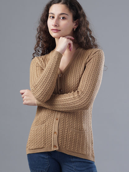 Virsa Classic V-Neck Cable Knit Cardigan