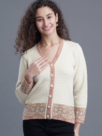  V-Neck Jacquard Wool Cardigan