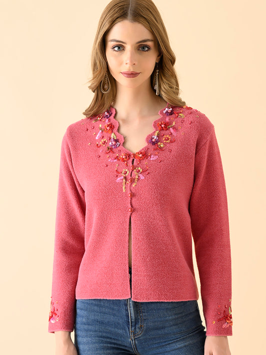 Floral Motif Knitted Cardigan