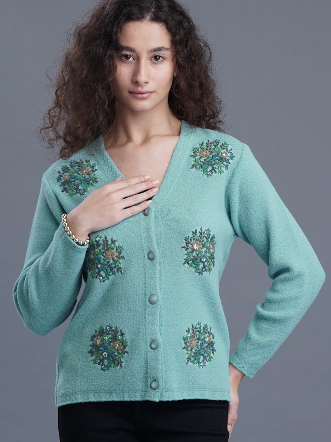 V-Neck Jacquard Cardigan