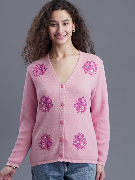 V-Neck Jacquard Cardigan