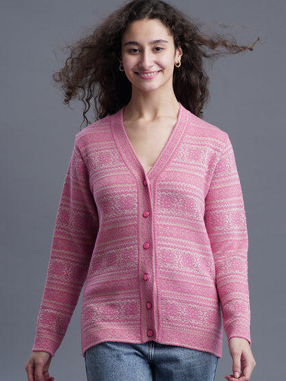 Jacquard Wool Cardigan – V-Neck