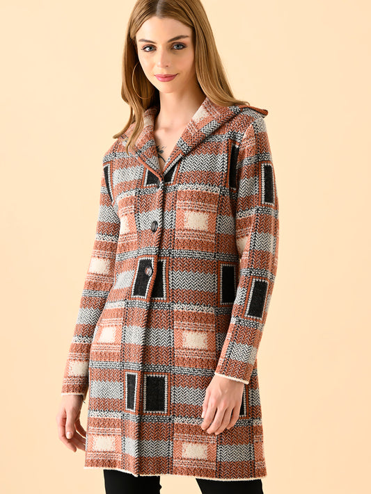 Plaid Patterned Knit Cardigan