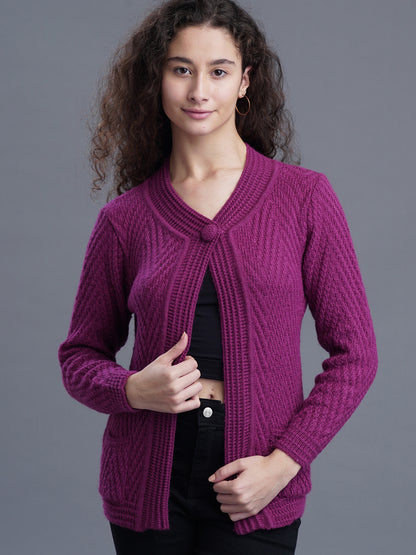 Crimson Frost Round-Neck Cardigan